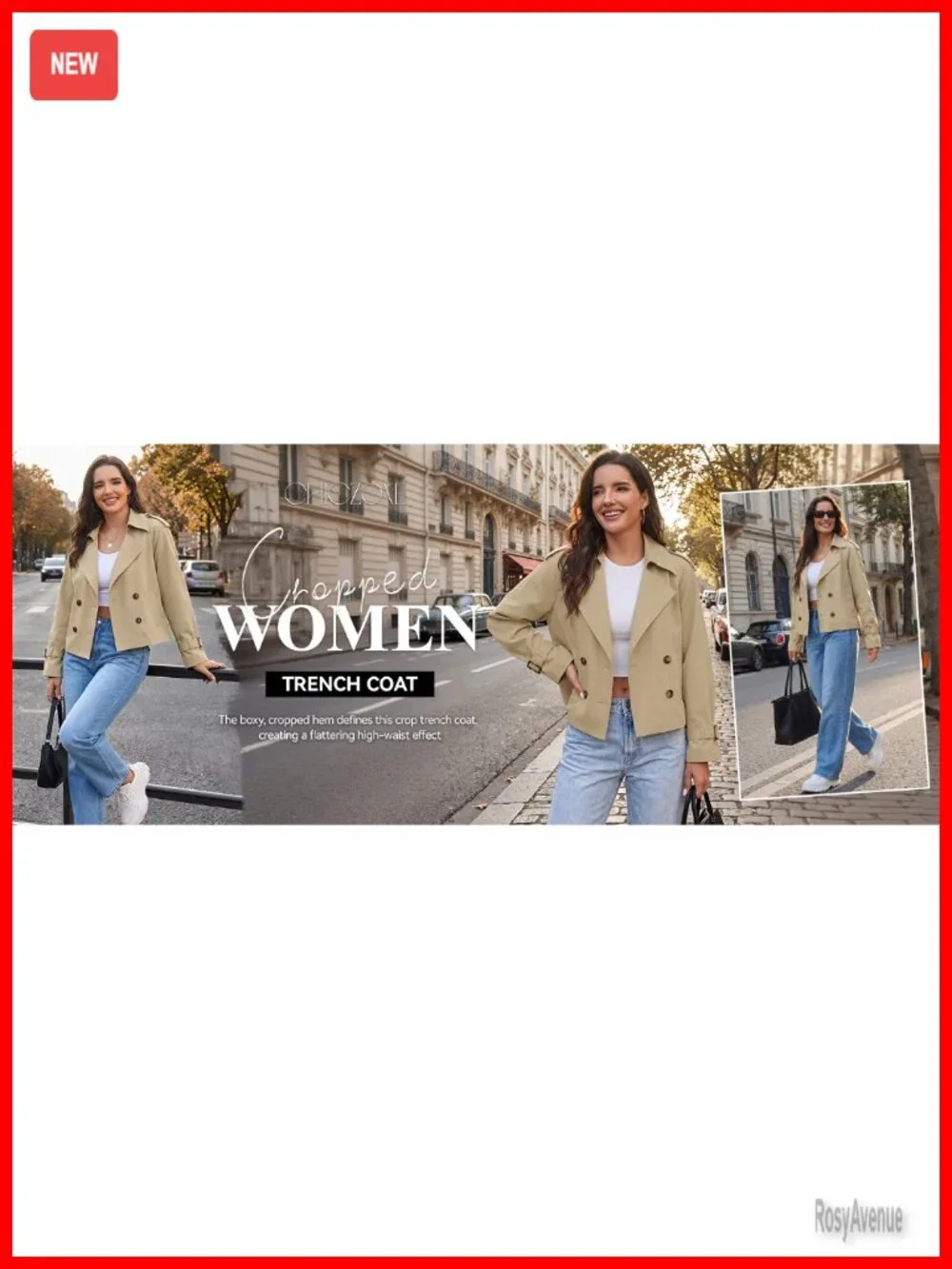 Cropped Double Breasted Trench Coat Raglan Sleeve Notch Collar Women's
